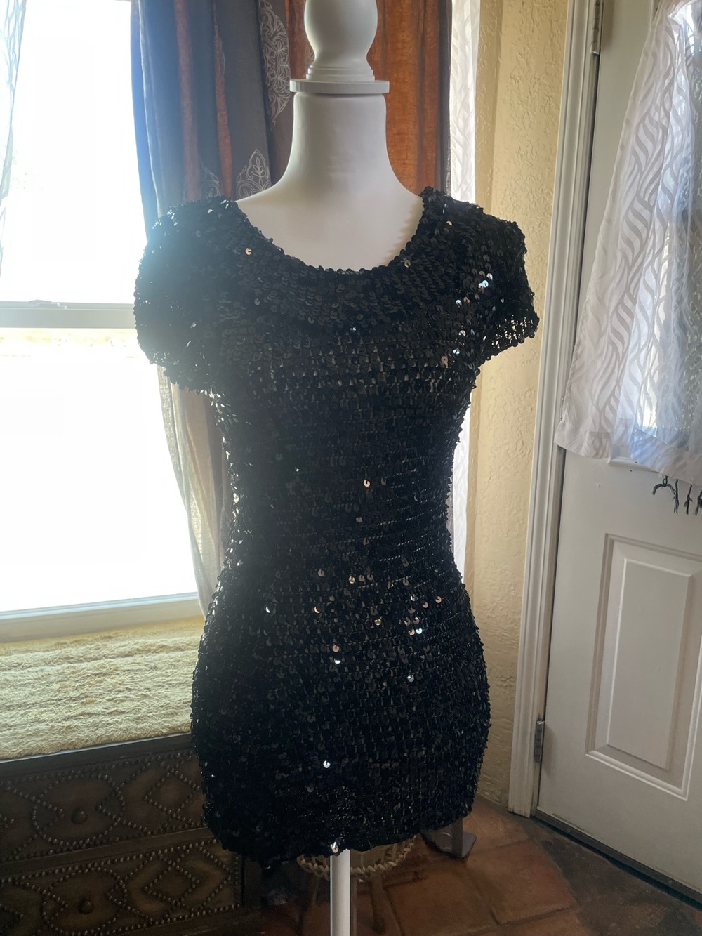 Vintage 90’s Gothic Linea Domani Black Sequin Mesh Top Women's  Gothic Whimsy Sm - Picture 2 of 8